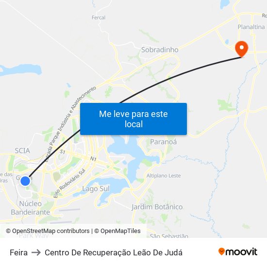 Feira to Centro De Recuperação Leão De Judá map