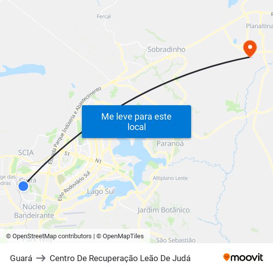 Guará to Centro De Recuperação Leão De Judá map