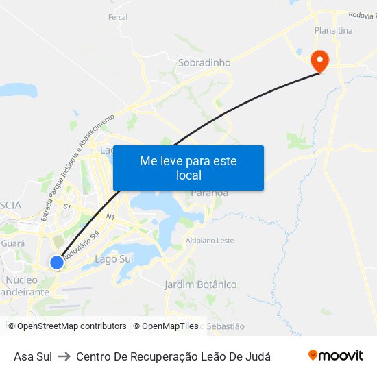 Asa Sul to Centro De Recuperação Leão De Judá map