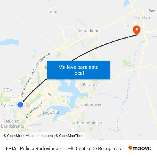 EPIA | Polícia Rodoviária Federal / NOVACAP to Centro De Recuperação Leão De Judá map