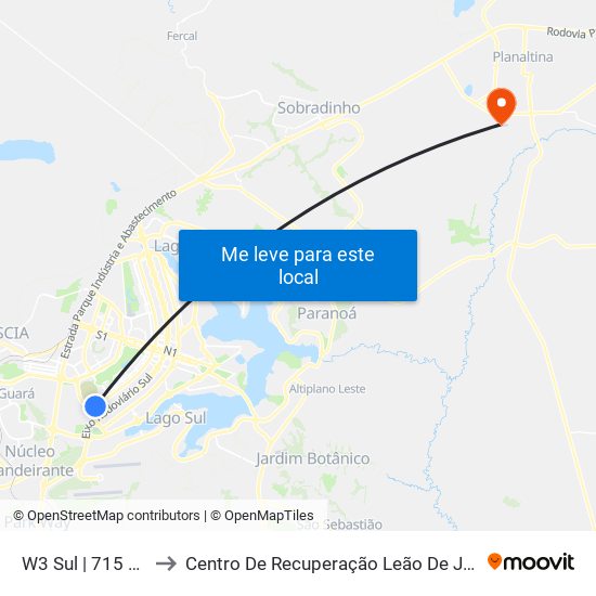 W3 Sul | 715 Sul (SICOOB) to Centro De Recuperação Leão De Judá map