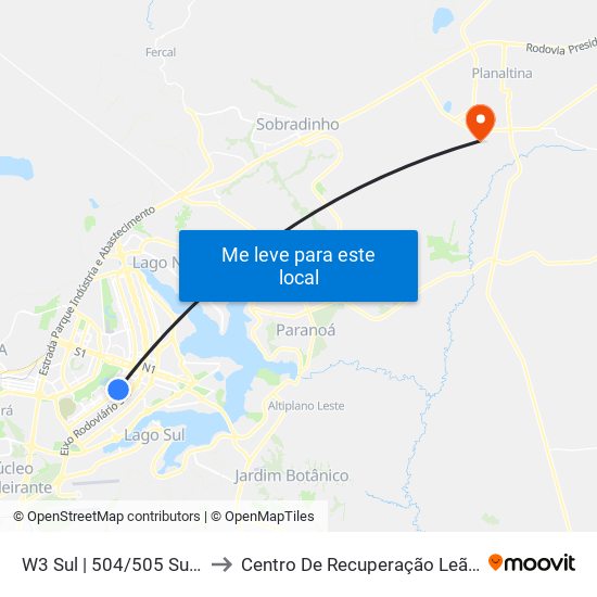 W3 Sul | 504/505 Sul (Sesc) to Centro De Recuperação Leão De Judá map