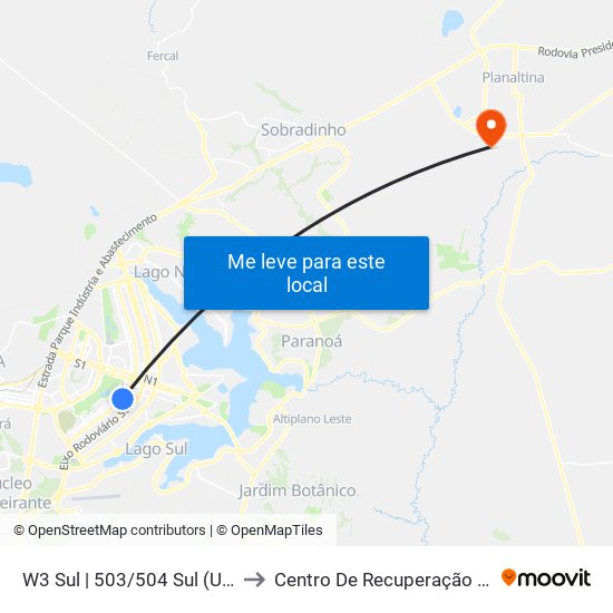 W3 Sul | 503/504 Sul (UDF / Big Box) to Centro De Recuperação Leão De Judá map