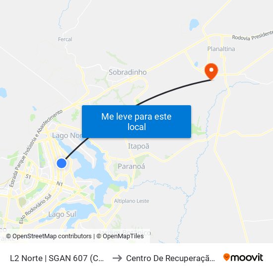 L2 Norte | Sgan 607 (Brasília Medical Center / Cean) to Centro De Recuperação Leão De Judá map