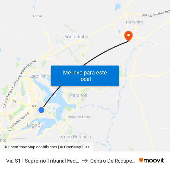 Via S1 | Supremo Tribunal Federal / Praça dos Três Poderes to Centro De Recuperação Leão De Judá map