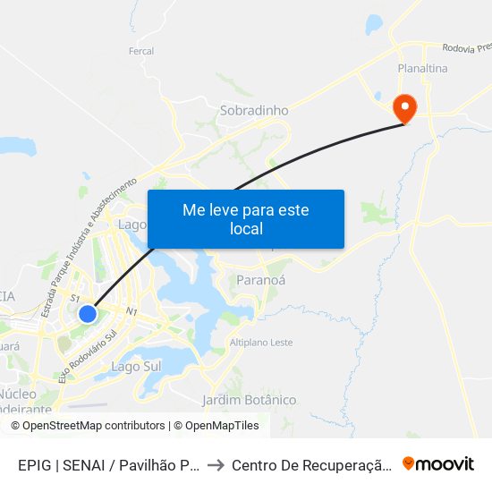 Epig | Senai / Pavilhão Parque Da Cidade to Centro De Recuperação Leão De Judá map