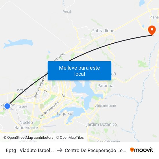 Eptg | Viaduto Israel Pinheiro to Centro De Recuperação Leão De Judá map