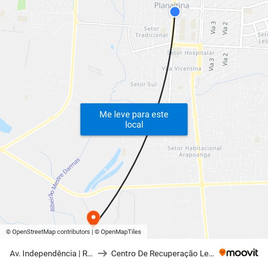 Av. Independência | Rodoviária to Centro De Recuperação Leão De Judá map