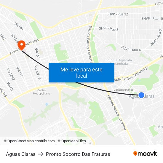 Águas Claras to Pronto Socorro Das Fraturas map