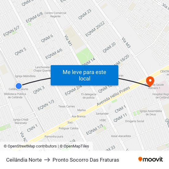 Ceilândia Norte to Pronto Socorro Das Fraturas map