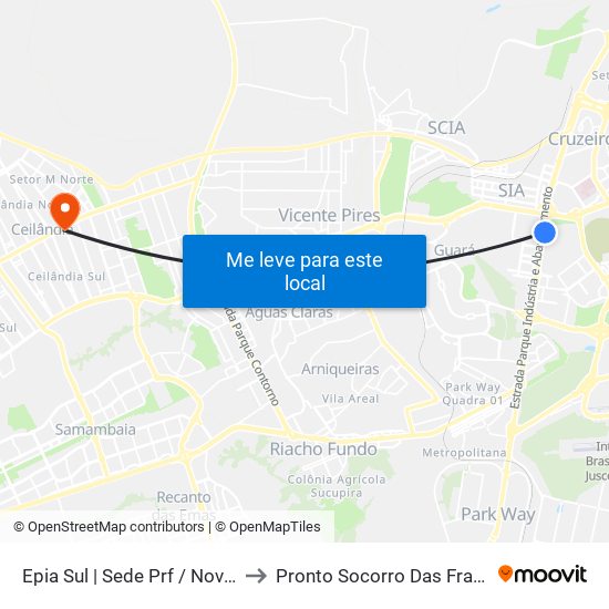Epia Sul | Sede Prf / Novacap to Pronto Socorro Das Fraturas map