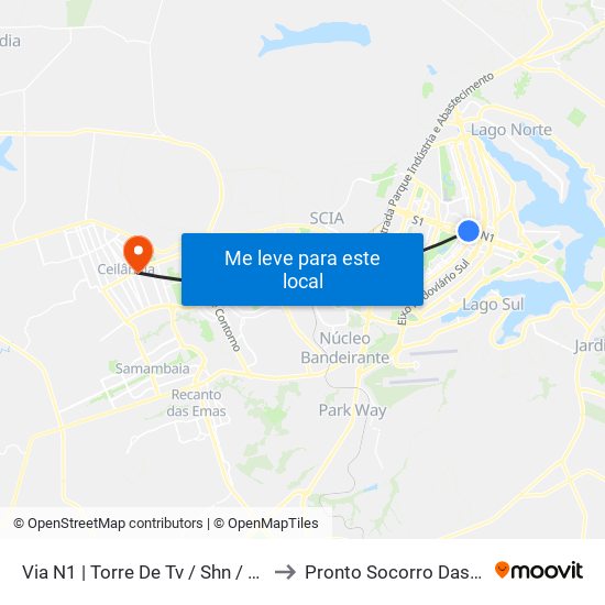 Via N1 | Torre De Tv / Shn / Mcdonald's to Pronto Socorro Das Fraturas map