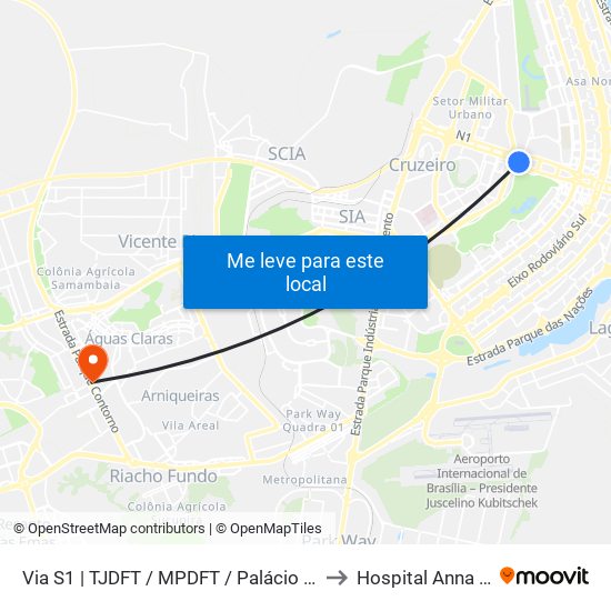 Via S1 | Tjdft / Mpdft / Palácio Do Buriti to Hospital Anna Nery map