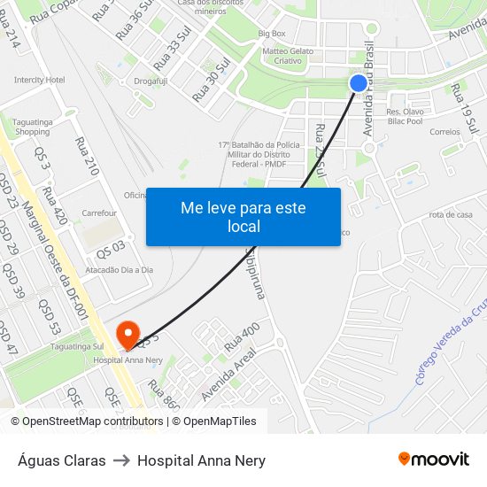 Águas Claras to Hospital Anna Nery map