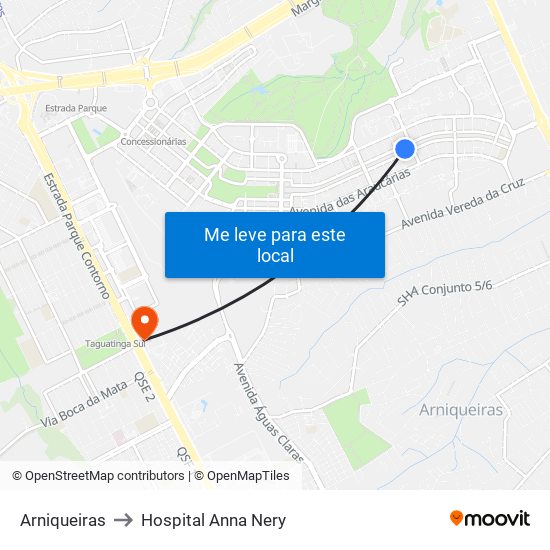 Arniqueiras to Hospital Anna Nery map