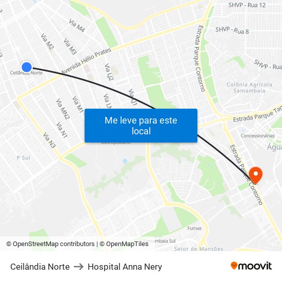 Ceilândia Norte to Hospital Anna Nery map