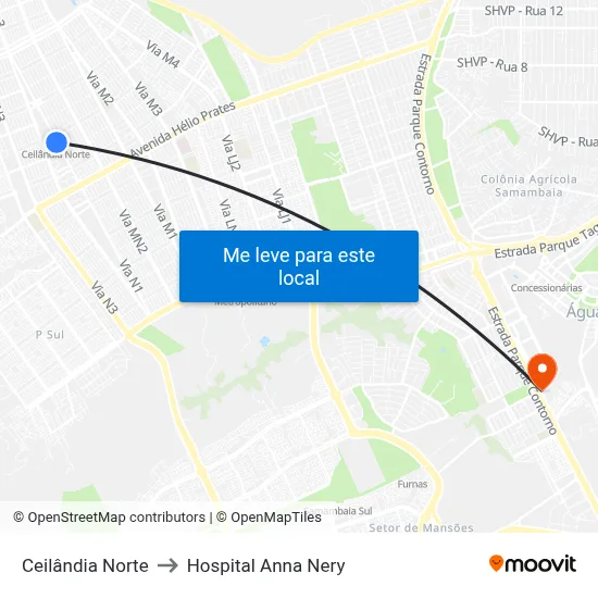 Ceilândia Norte to Hospital Anna Nery map