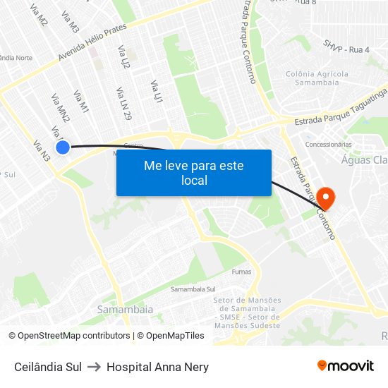 Ceilândia Sul to Hospital Anna Nery map