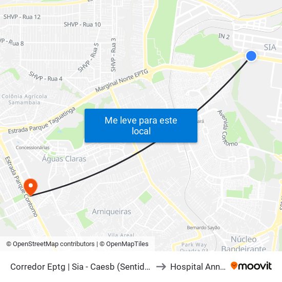Corredor Eptg | Sia - Caesb (Sentido Taguatinga) to Hospital Anna Nery map