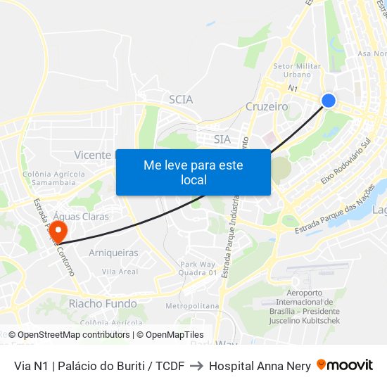Via N1 | Palácio Do Buriti / Tribunal De Contas Do Df to Hospital Anna Nery map