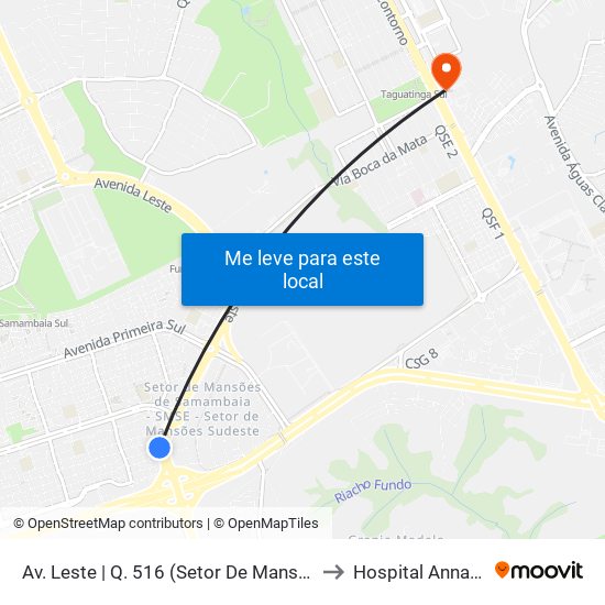 Av. Leste | Q. 516 (Setor De Mansões Q. 5) to Hospital Anna Nery map