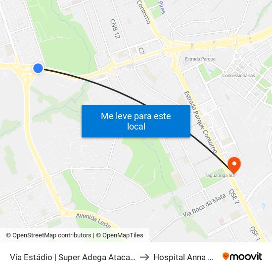 Via Estádio | Qnl 2 (Super Adega) to Hospital Anna Nery map
