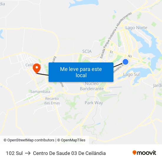 102 Sul to Centro De Saude 03 De Ceilândia map