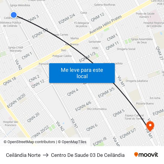 Ceilândia Norte to Centro De Saude 03 De Ceilândia map