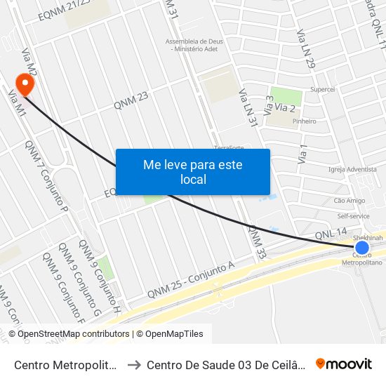 Centro Metropolitano to Centro De Saude 03 De Ceilândia map