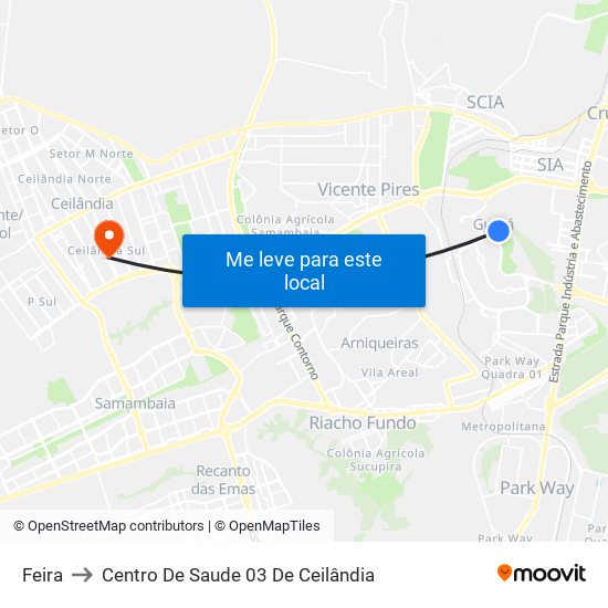 Feira to Centro De Saude 03 De Ceilândia map