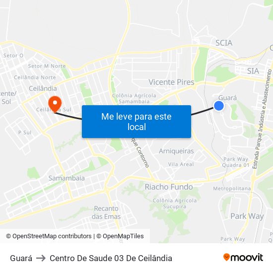Guará to Centro De Saude 03 De Ceilândia map