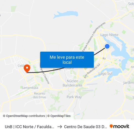 Unb | Icc Norte / Faculdade De Direito to Centro De Saude 03 De Ceilândia map