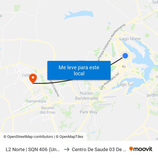 L2 Norte | SQN 406 (UnB / CEAN) to Centro De Saude 03 De Ceilândia map