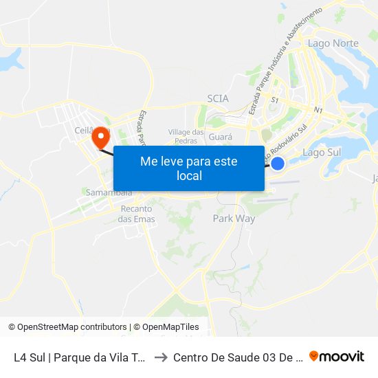 L4 Sul | Parque Da Vila Telebrasília to Centro De Saude 03 De Ceilândia map