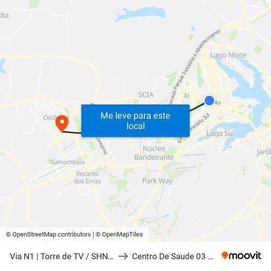 Via N1 | Torre De Tv / Shn / Mcdonald's to Centro De Saude 03 De Ceilândia map