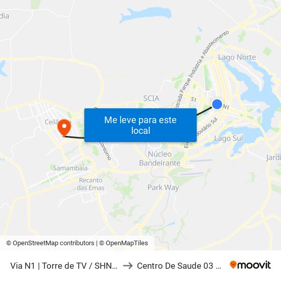 Via N1 | Torre de TV / SHN / McDonald's to Centro De Saude 03 De Ceilândia map