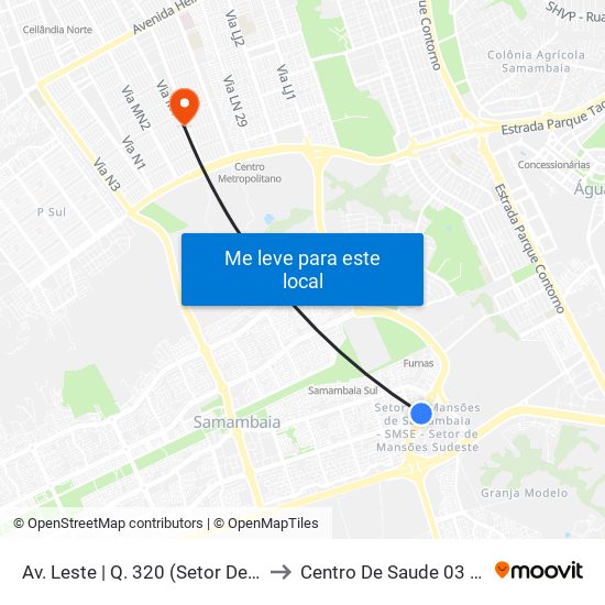 Av. Leste | Q. 320 (Setor De Mansões Q. 3) to Centro De Saude 03 De Ceilândia map