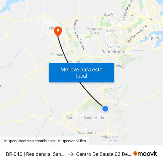 Br-040 | Residencial Santos Dumont to Centro De Saude 03 De Ceilândia map