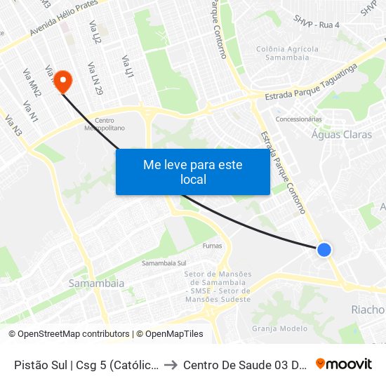 Pistão Sul | Csg 5 (Católica / Estácio) to Centro De Saude 03 De Ceilândia map