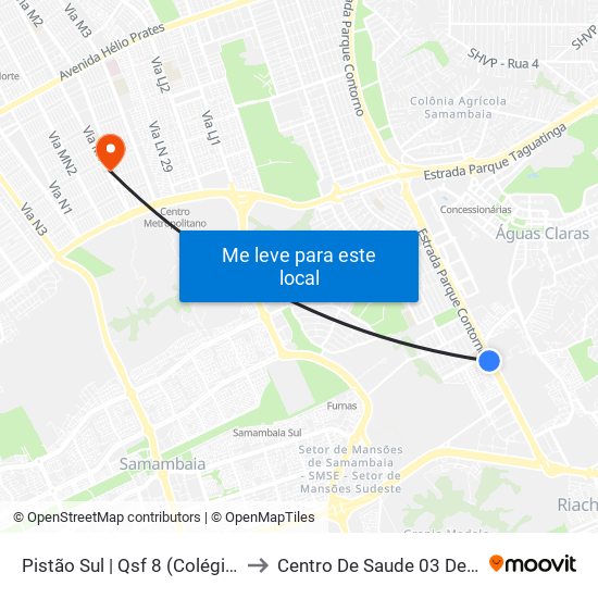 Pistão Sul | QSF 8 (Colégio Objetivo) to Centro De Saude 03 De Ceilândia map