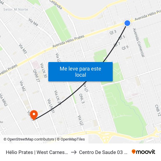 Hélio Prates | West Carnes / Taguacenter to Centro De Saude 03 De Ceilândia map