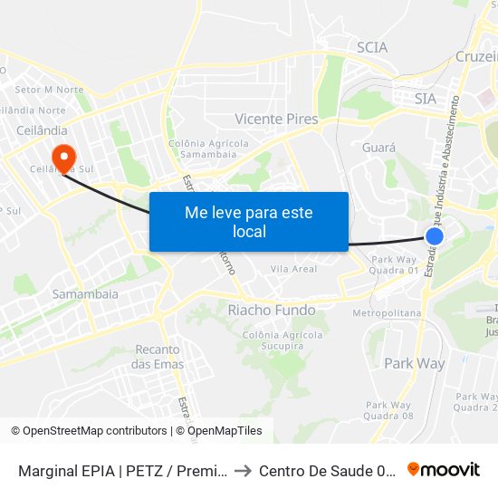 Marginal EPIA Sul | Petz / Premier Nissan & Renault to Centro De Saude 03 De Ceilândia map