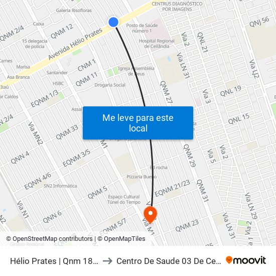 Hélio Prates | Qnm 18 (Hrc) to Centro De Saude 03 De Ceilândia map