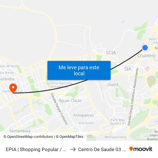 Epia Sul | Shopping Popular / Rodoferroviaria to Centro De Saude 03 De Ceilândia map