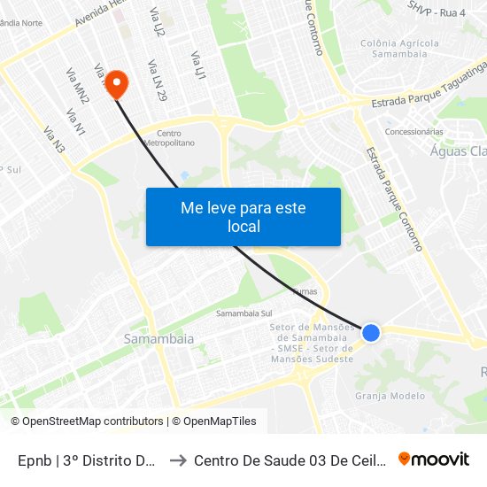 Epnb | 3º Distrito Der-Df to Centro De Saude 03 De Ceilândia map