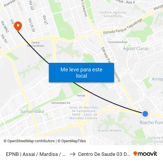 EPNB | Assaí / Mardisa / Café do Sítio to Centro De Saude 03 De Ceilândia map