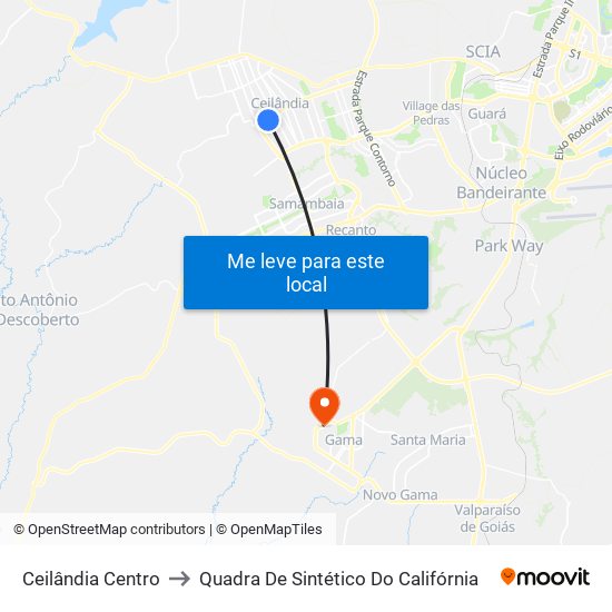 Ceilândia Centro to Quadra De Sintético Do Califórnia map