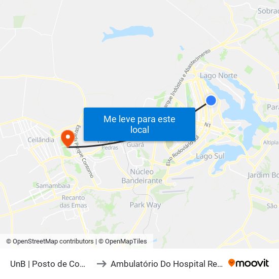 UnB | Posto de Combustíveis / Subway to Ambulatório Do Hospital Regional De Taguatinga - Hrt map