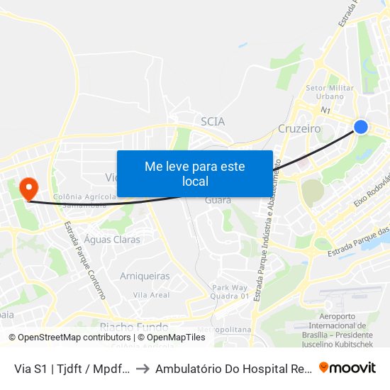Via S1 | Tjdft / Mpdft / Palácio Do Buriti to Ambulatório Do Hospital Regional De Taguatinga - Hrt map