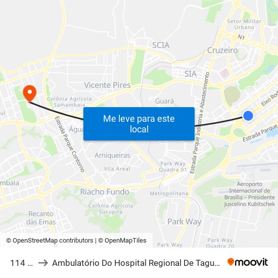 114 Sul to Ambulatório Do Hospital Regional De Taguatinga - Hrt map